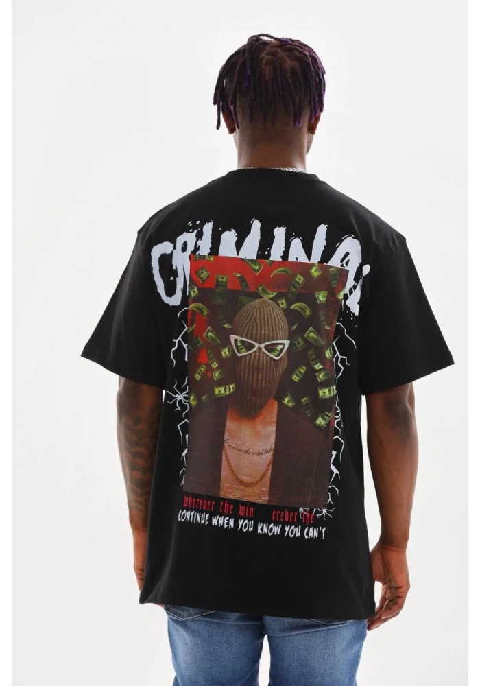 ERKEK Baskılı Oversize T-Shirt - Siyah