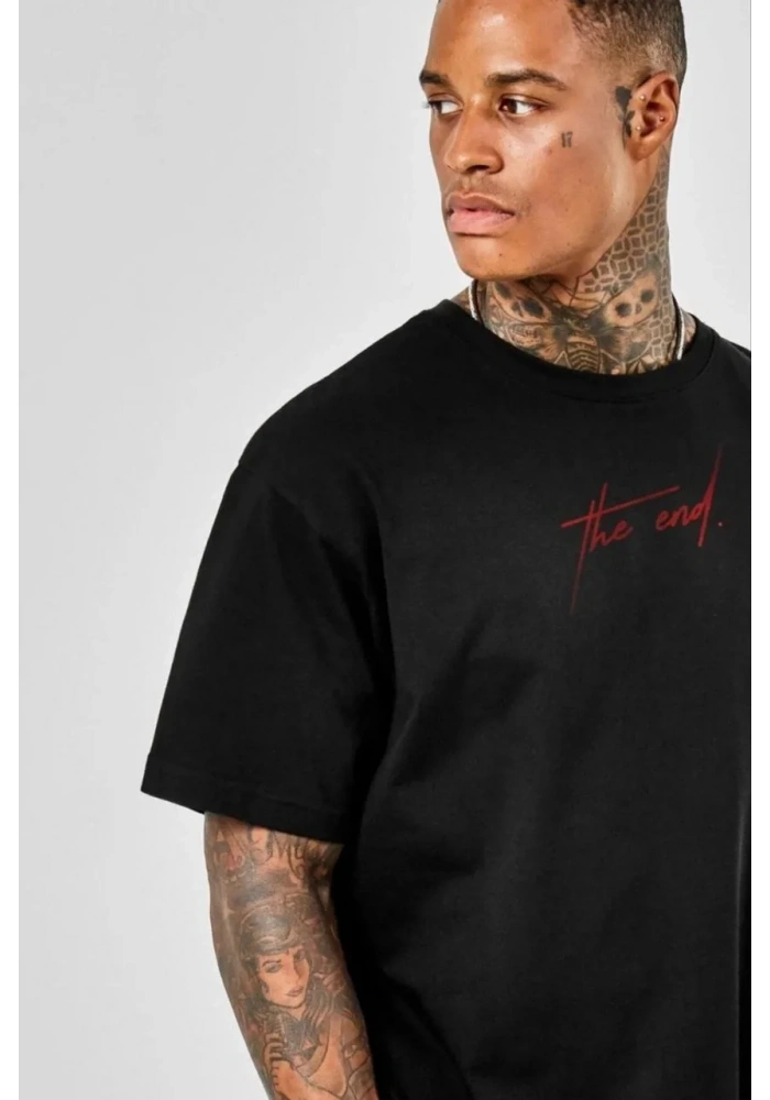 ERKEK Baskılı Oversize T-Shirt - Siyah