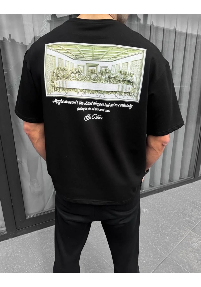 ERKEK Baskılı Oversize T-Shirt - Siyah