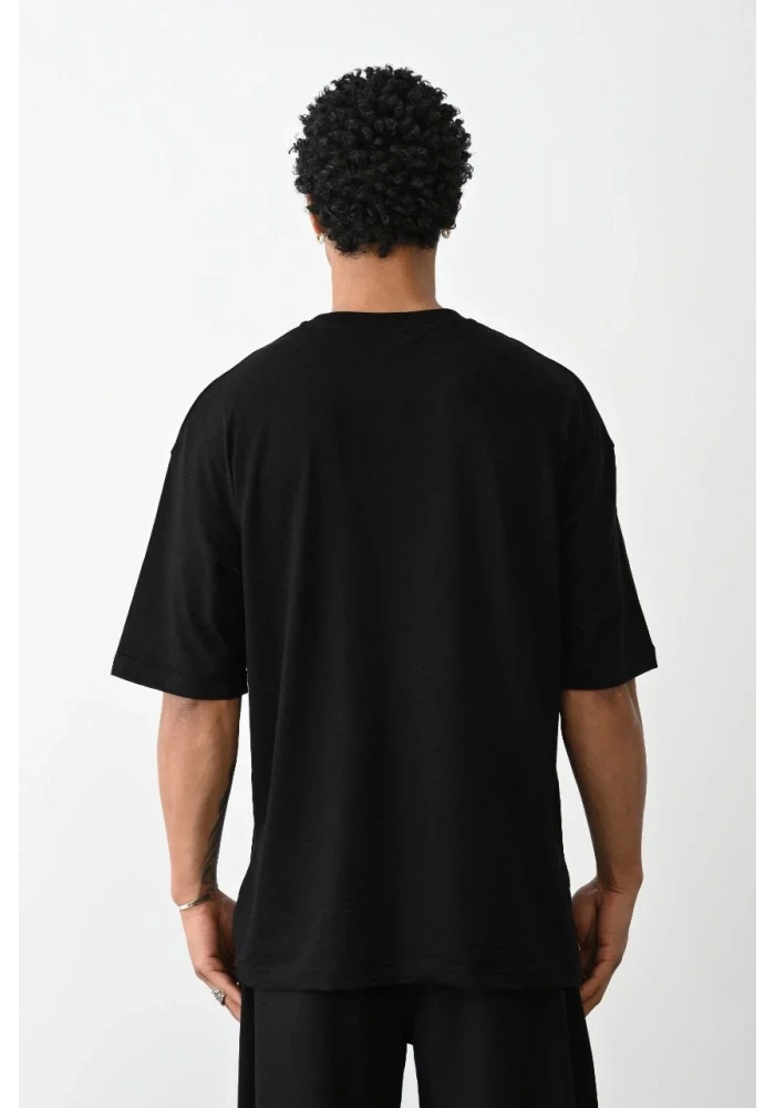 ERKEK Baskılı Oversize T-Shirt - Siyah