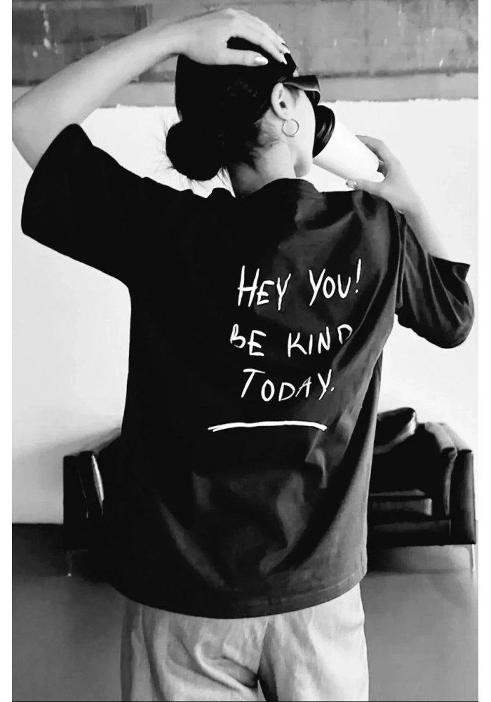 Kadın Baskılı Oversize T-Shirt - Siyah