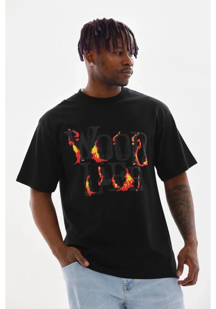 ERKEK Baskılı Oversize T-Shirt - Siyah