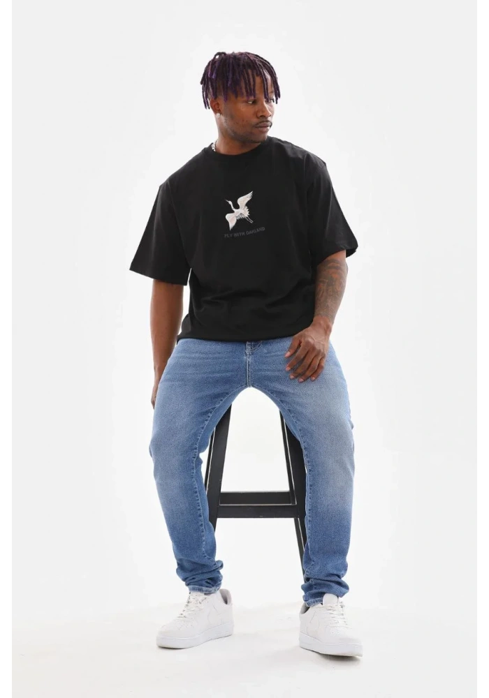 ERKEK Baskılı Oversize T-Shirt - Siyah