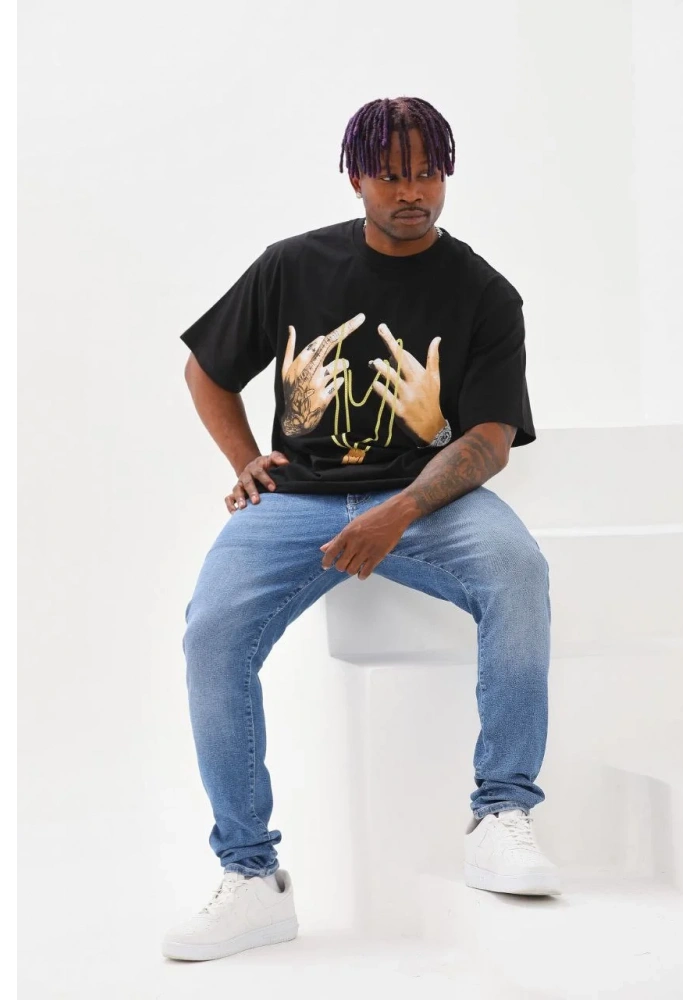 ERKEK Baskılı Oversize T-Shirt - Siyah