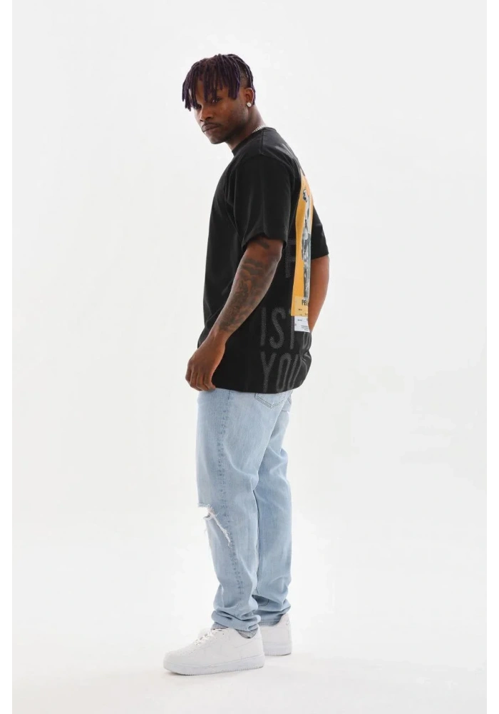 ERKEK Baskılı Oversize T-Shirt - Siyah