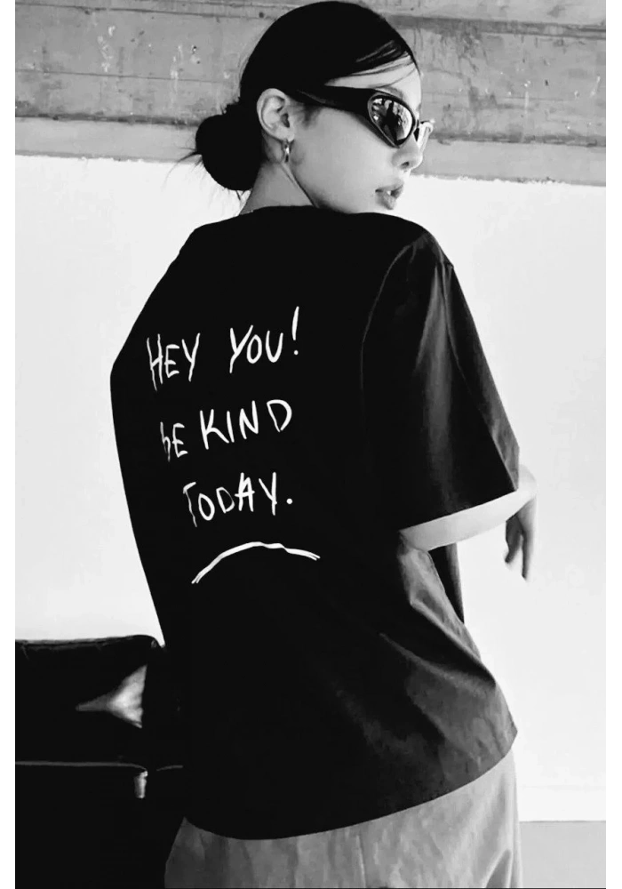 Kadın Baskılı Oversize T-Shirt - Siyah