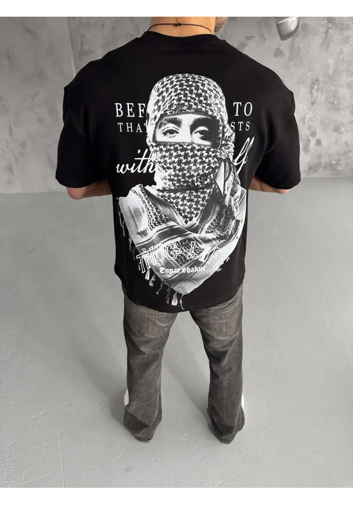 ERKEK Baskılı Oversize T-Shirt - Siyah