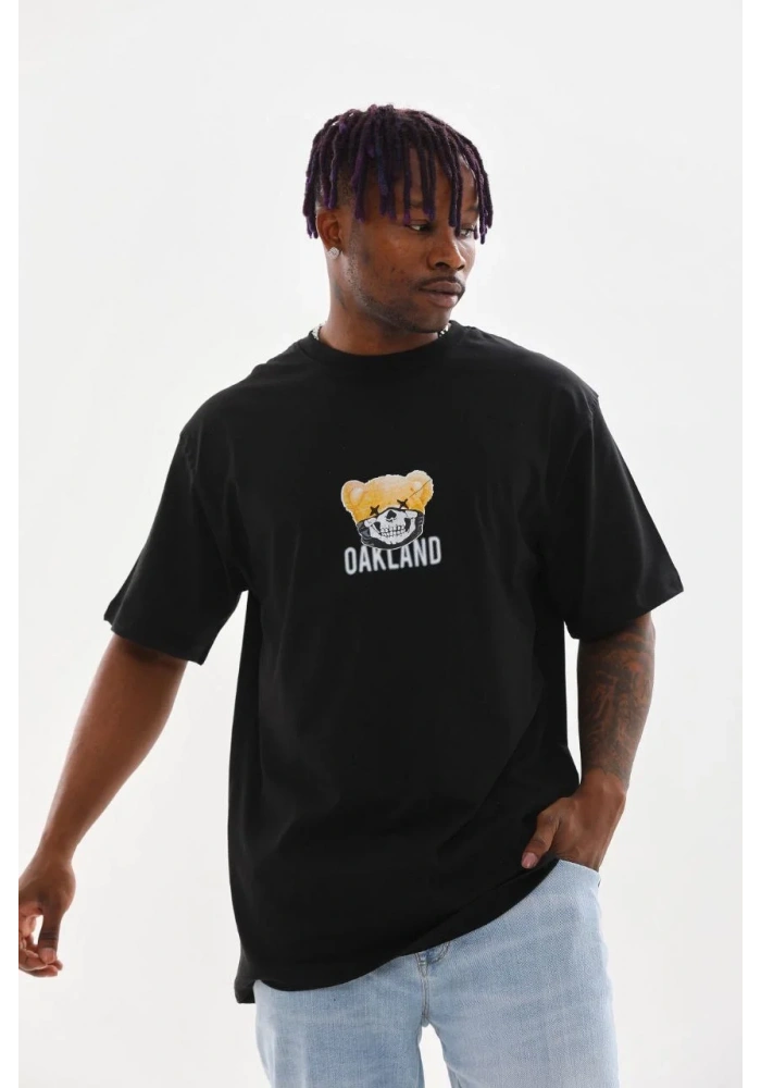 ERKEK Baskılı Oversize T-Shirt - Siyah