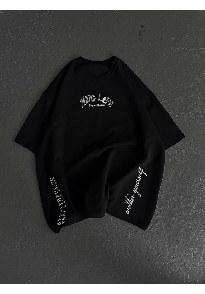 Kadın Baskılı Oversize T-Shirt - Siyah