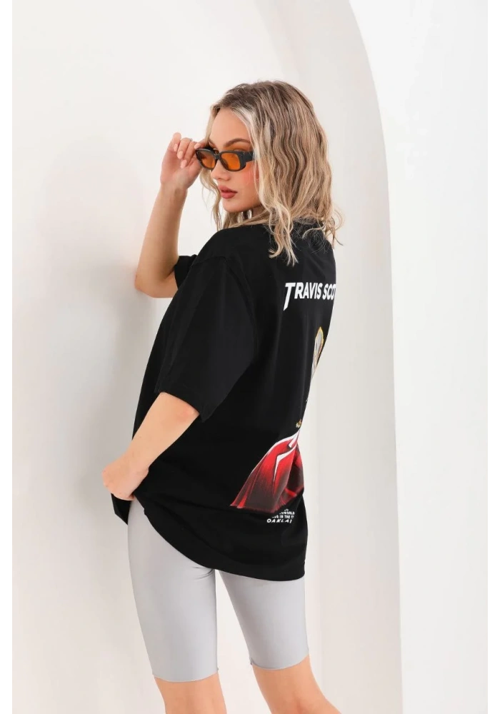 Kadın Baskılı Oversize T-Shirt - Siyah