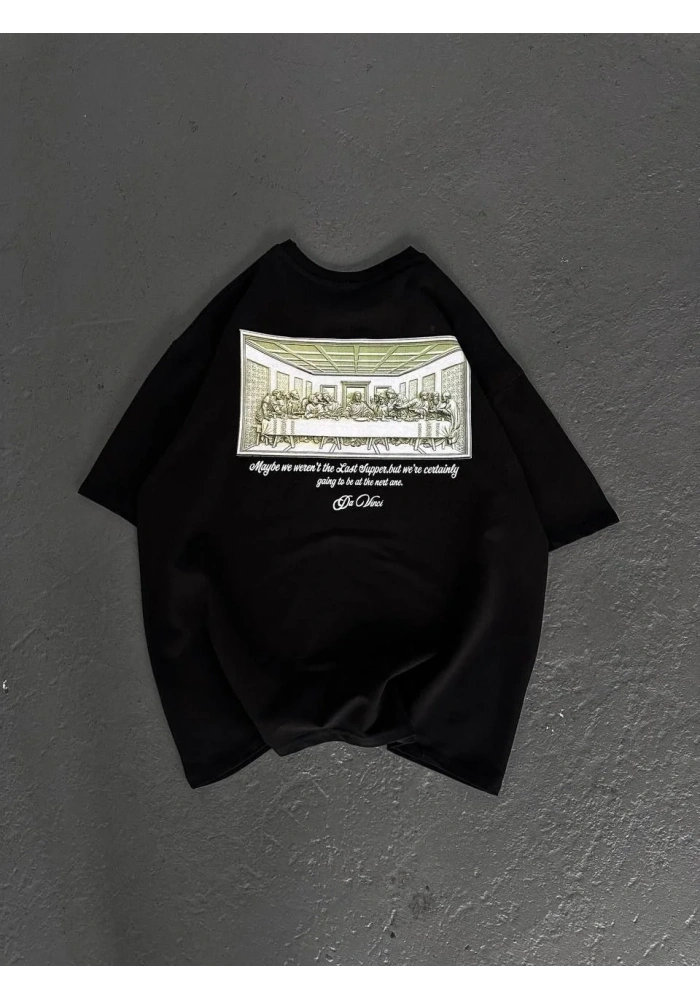ERKEK Baskılı Oversize T-Shirt - Siyah