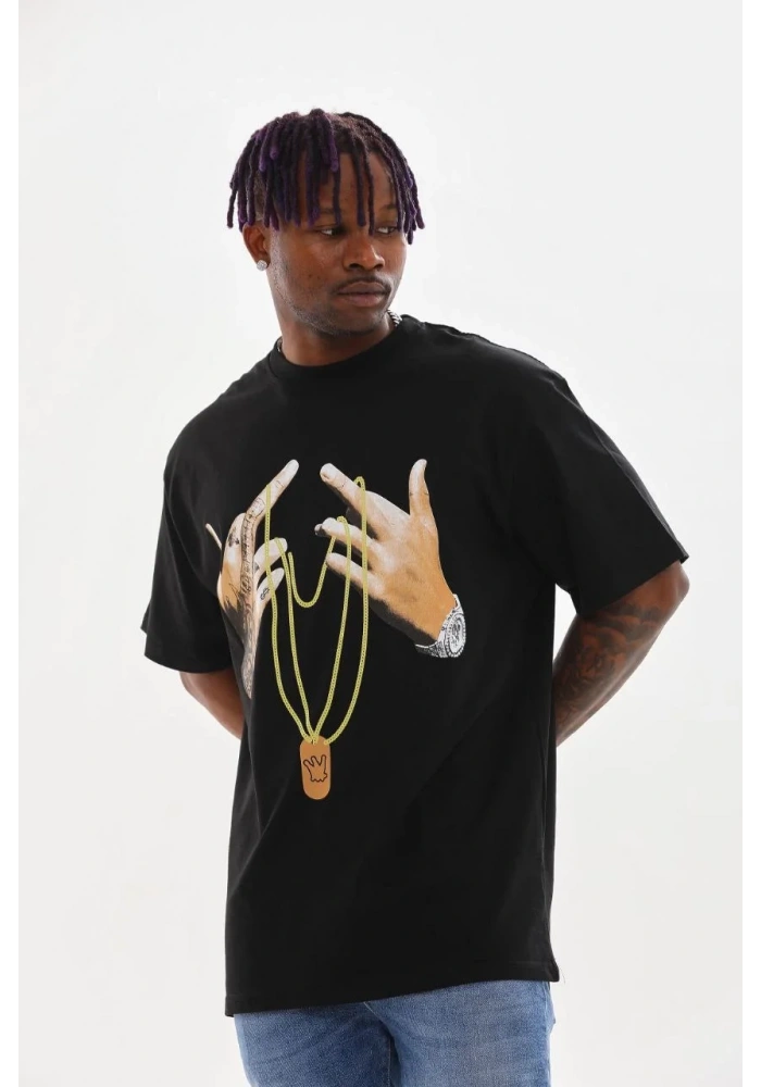 ERKEK Baskılı Oversize T-Shirt - Siyah