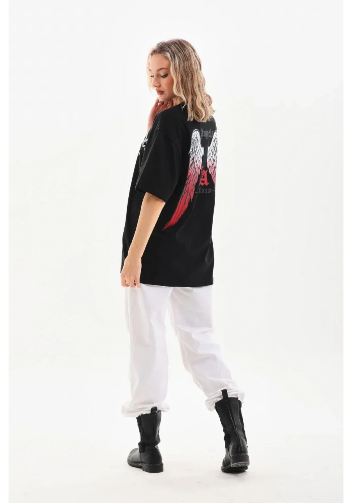 Kadın Baskılı Oversize T-Shirt - Siyah