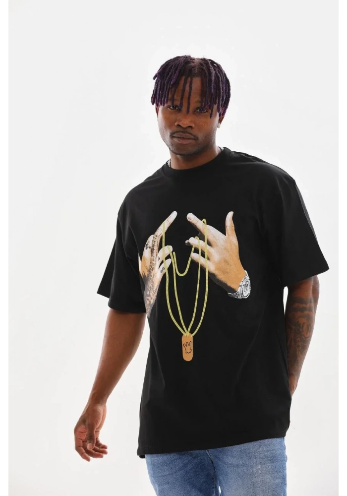 ERKEK Baskılı Oversize T-Shirt - Siyah