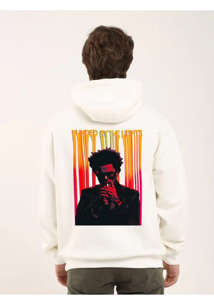 ERKEK Baskılı Oversize Üç İplik Kapüşonlu Sweatshirt - Beyaz