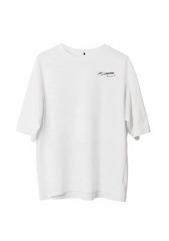 Erkek Bisiklet Yaka Baskılı Oversize T-Shirt - Beyaz