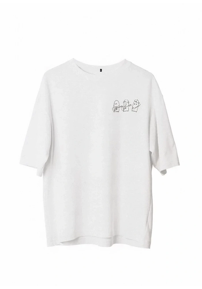 Erkek Bisiklet Yaka Baskılı Oversize T-Shirt - Beyaz