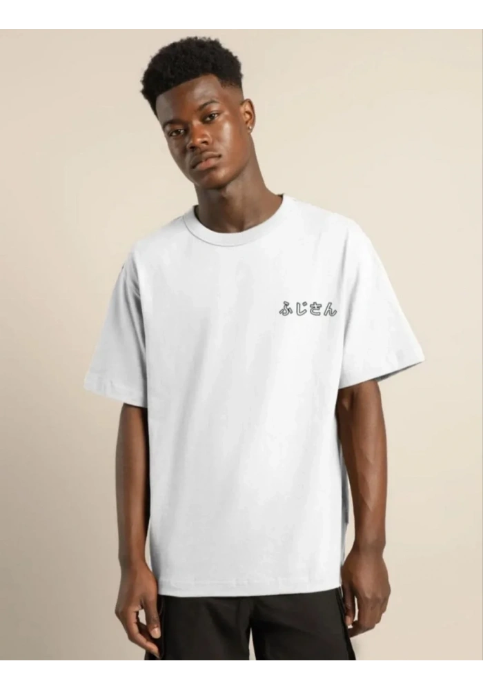 ERKEK Bisiklet Yaka Baskılı Oversize T-Shirt - Beyaz