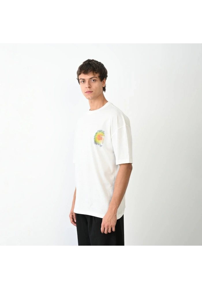 Erkek Bisiklet Yaka Baskılı Oversize T-Shirt - Beyaz
