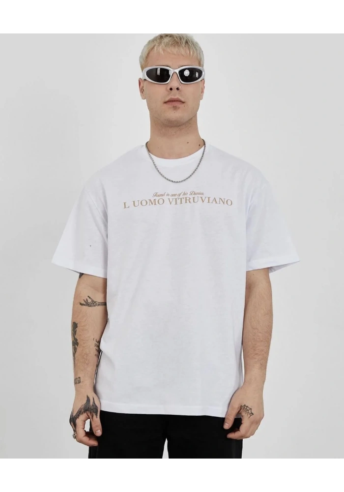 Erkek  Bisiklet Yaka Baskılı Oversize T-Shirt - Beyaz