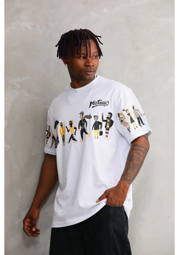 Erkek  Bisiklet Yaka Baskılı Oversize T-Shirt - Beyaz