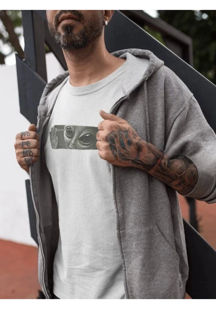 ERKEK Bisiklet Yaka Baskılı Oversize T-Shirt - Beyaz