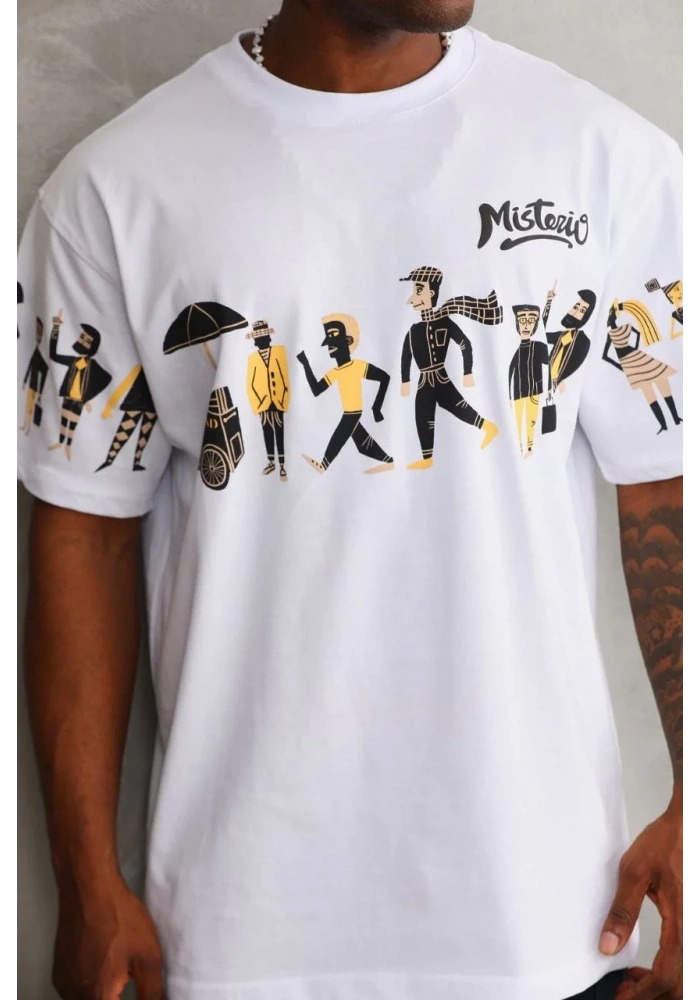 Erkek  Bisiklet Yaka Baskılı Oversize T-Shirt - Beyaz