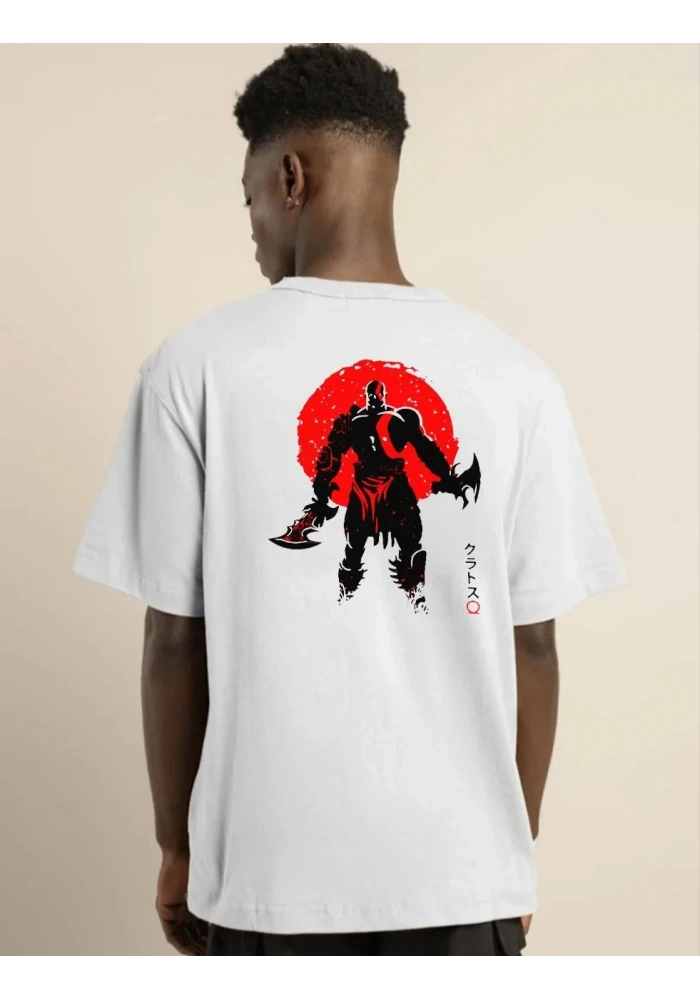 ERKEK Bisiklet Yaka Baskılı Oversize T-Shirt - Beyaz