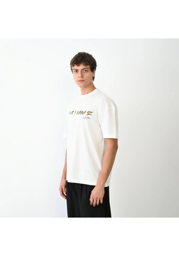 Erkek  Bisiklet Yaka Baskılı Oversize T-Shirt - Beyaz