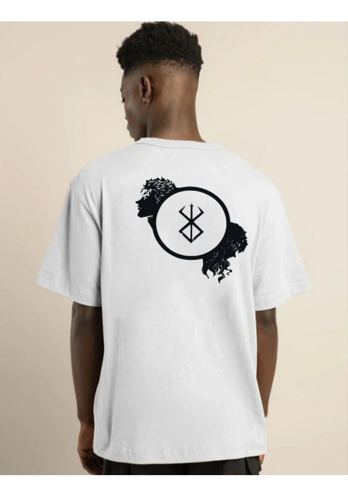 ERKEK Bisiklet Yaka Baskılı Oversize T-Shirt - Beyaz