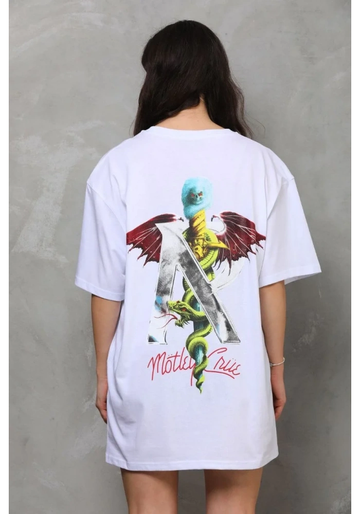 Kadın Baskılı T-Shirt Kısa Kol Bisiklet Yaka Regular Fit Rahat Kalıp Günlük Tişört - Beyaz