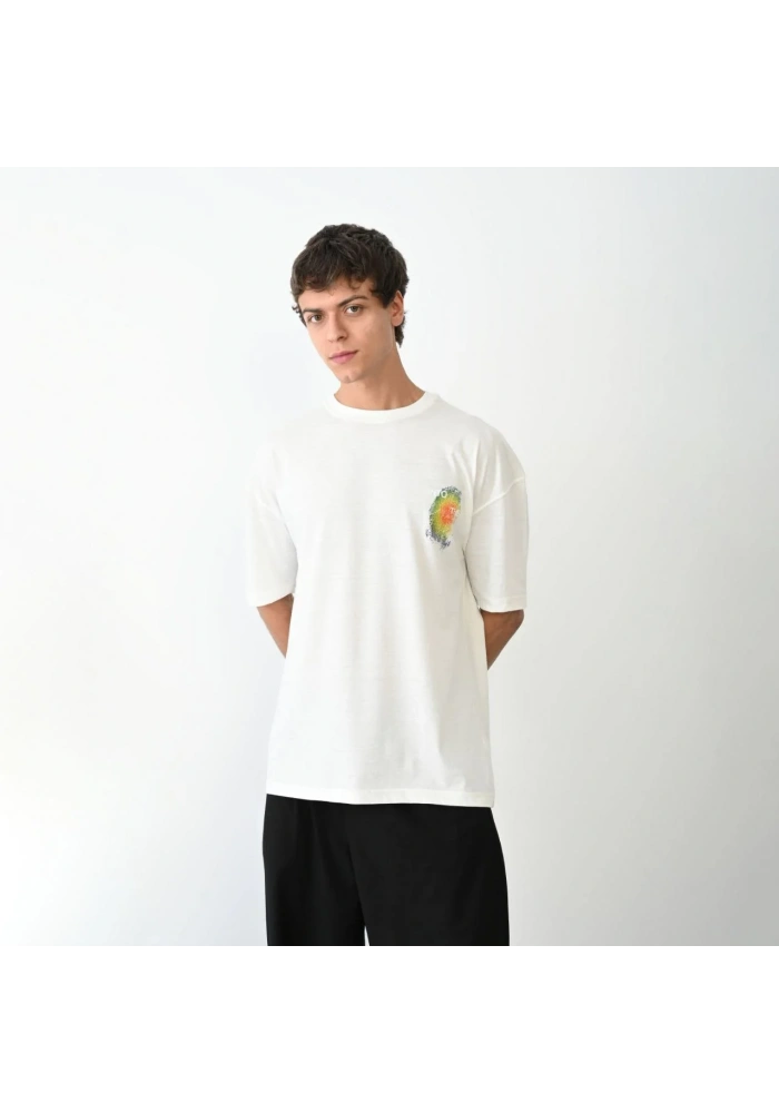 Erkek Bisiklet Yaka Baskılı Oversize T-Shirt - Beyaz
