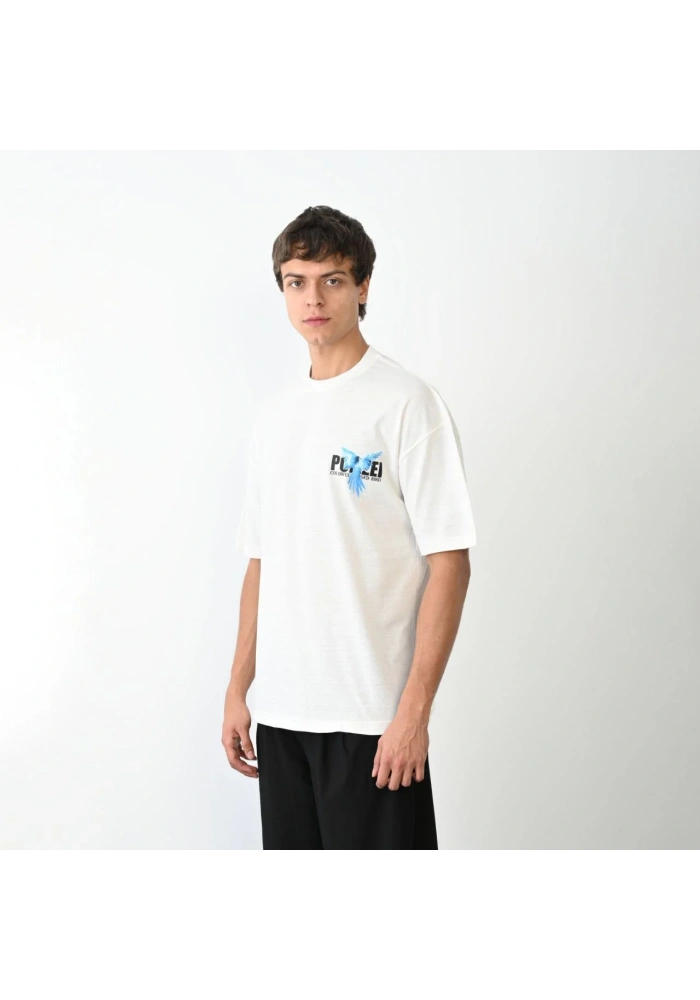 Erkek Bisiklet Yaka Baskılı Oversize T-Shirt - Beyaz