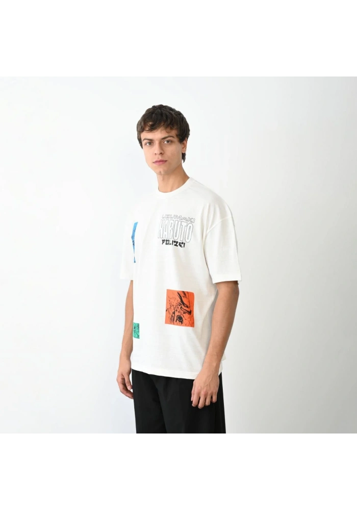 Erkek  Bisiklet Yaka Baskılı Oversize T-Shirt - Beyaz