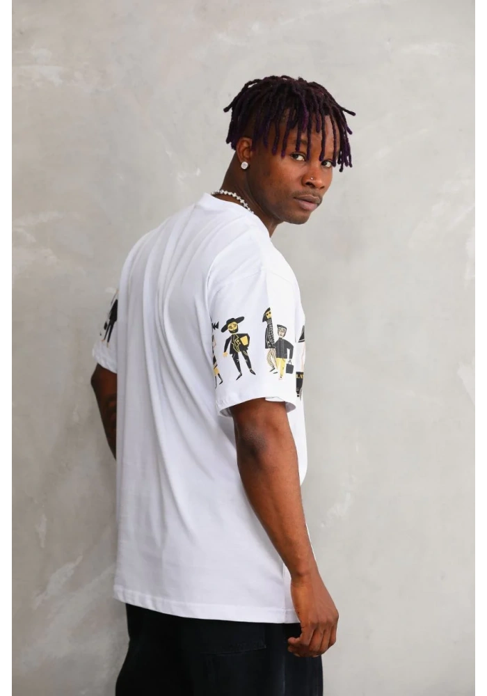 Erkek  Bisiklet Yaka Baskılı Oversize T-Shirt - Beyaz