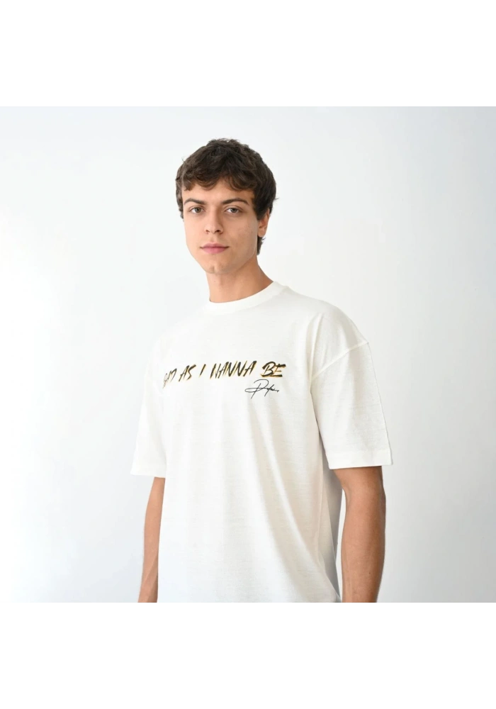 Erkek  Bisiklet Yaka Baskılı Oversize T-Shirt - Beyaz