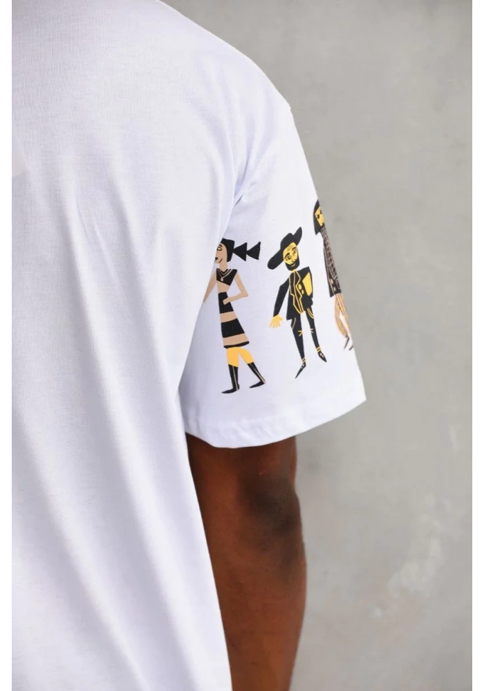 Erkek  Bisiklet Yaka Baskılı Oversize T-Shirt - Beyaz