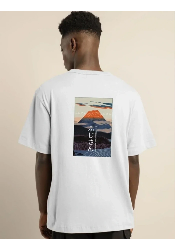 ERKEK Bisiklet Yaka Baskılı Oversize T-Shirt - Beyaz
