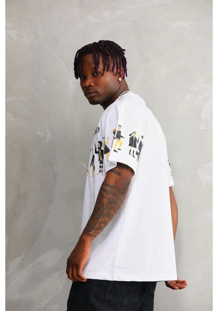 Erkek  Bisiklet Yaka Baskılı Oversize T-Shirt - Beyaz