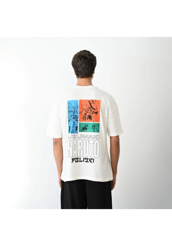Erkek  Bisiklet Yaka Baskılı Oversize T-Shirt - Beyaz