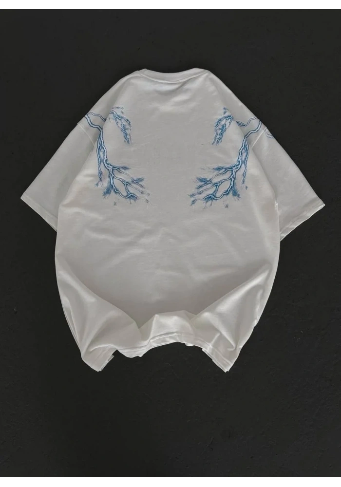 Kadın Bisiklet Yaka Baskılı Oversize T-Shirt - Beyaz