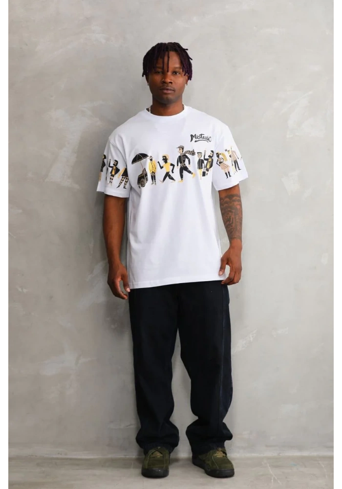 Erkek  Bisiklet Yaka Baskılı Oversize T-Shirt - Beyaz