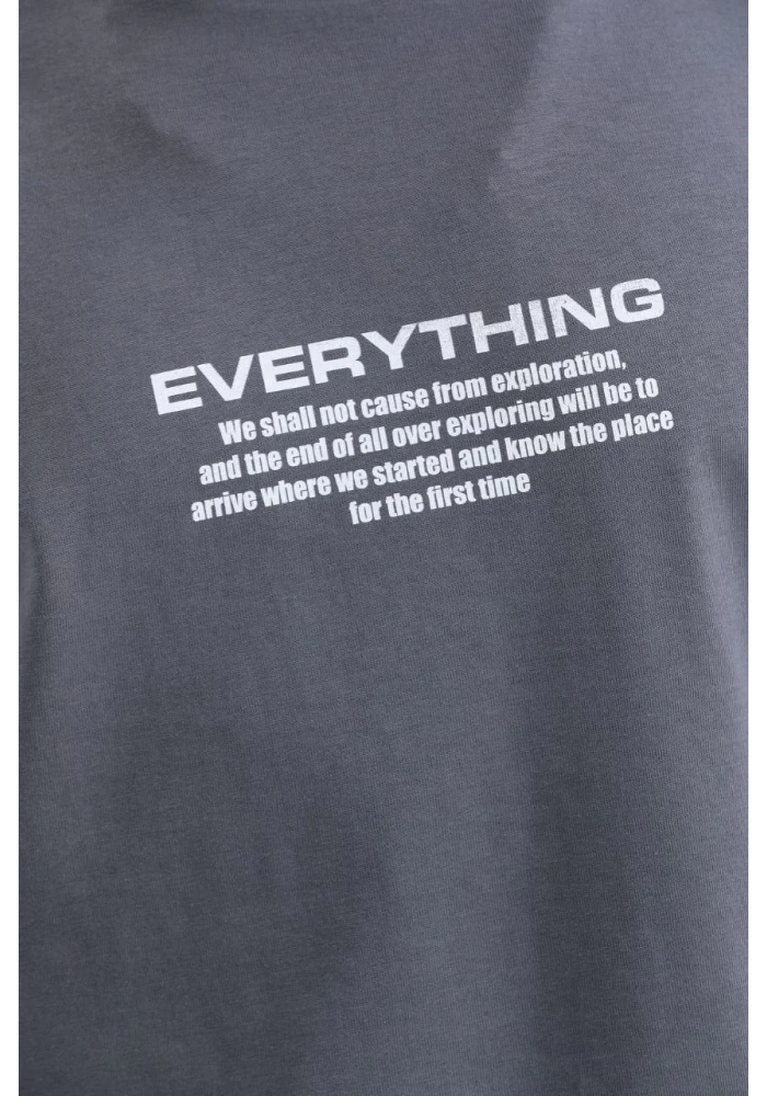 Erkek  Bisiklet Yaka Baskılı Oversize T-Shirt - Gri