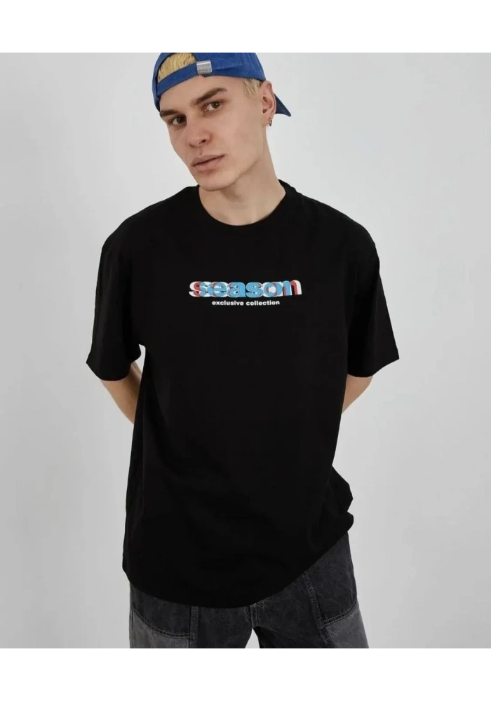 ERKEK Bisiklet Yaka Baskılı Oversize T-Shirt - Siyah