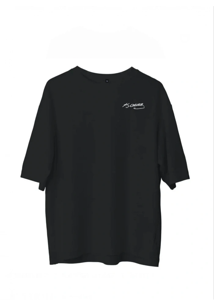 Erkek Bisiklet Yaka Baskılı Oversize T-Shirt - Siyah