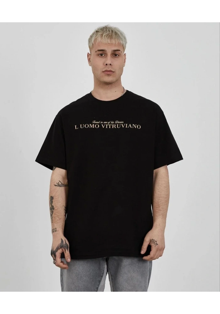 ERKEK Bisiklet Yaka Baskılı Oversize T-Shirt - Siyah