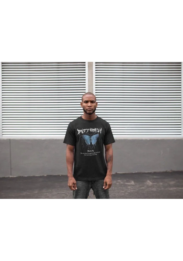 Bisiklet Yaka Baskılı T-Shirt - Siyah