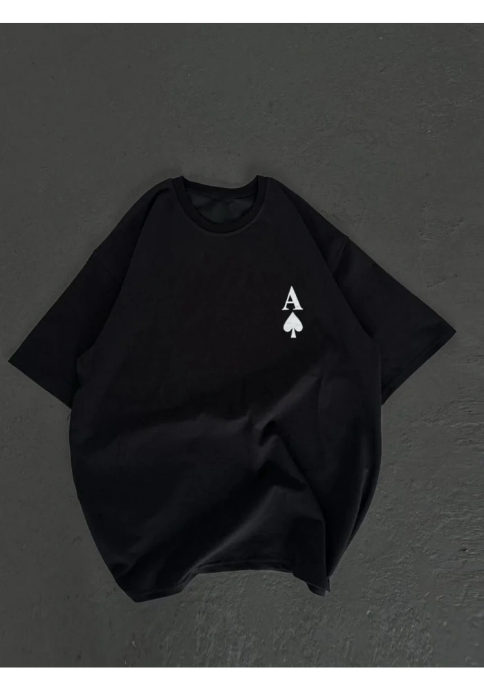 kadın Bisiklet Yaka Baskılı Oversize T-Shirt - Siyah