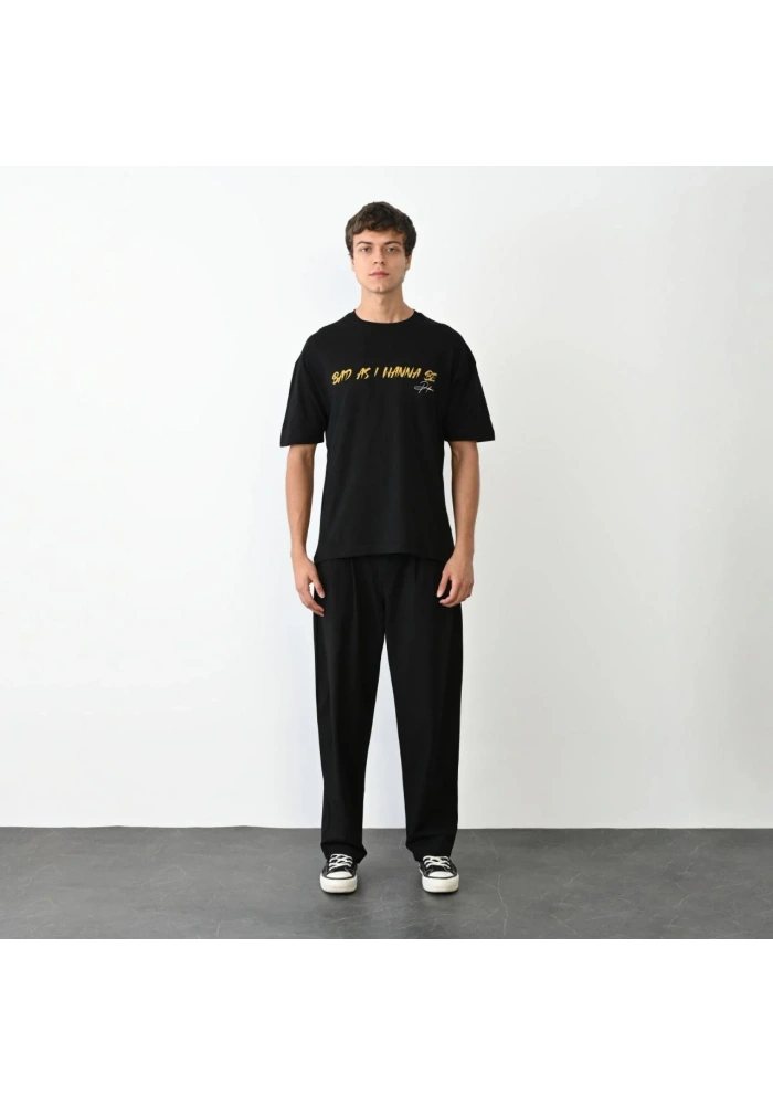 ERKEK Bisiklet Yaka Baskılı Oversize T-Shirt - Siyah