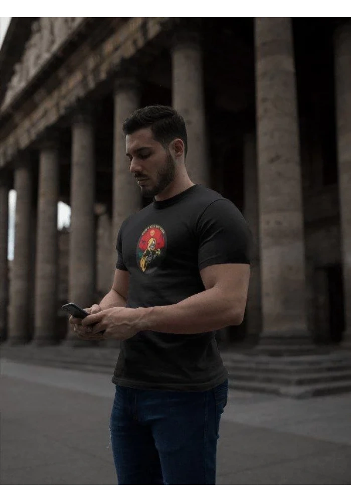 erkek Bisiklet Yaka Baskılı Oversize T-Shirt - Siyah